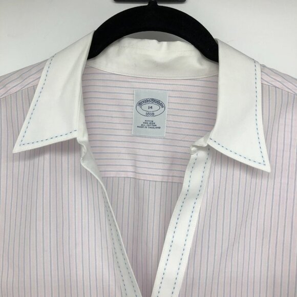 Brooks Brothers Light Pink Pinstriped Button up Long Sleeve Dress Shirt size 14 - Picture 4 of 15